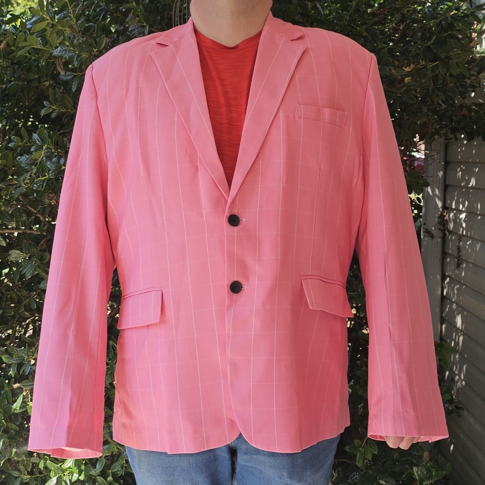 Mens‎ 5X Pink White Pin Stripe 2 Button Blazer - Picture 3 of 17